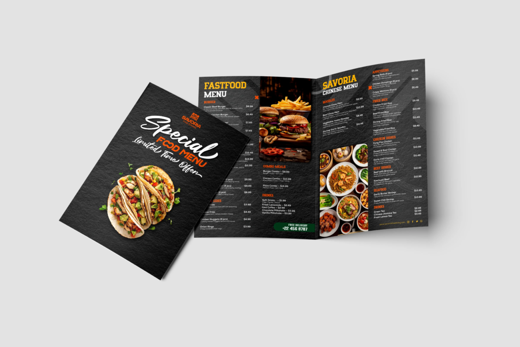 Savoria Fine Dining Bi-Fold Menu Design